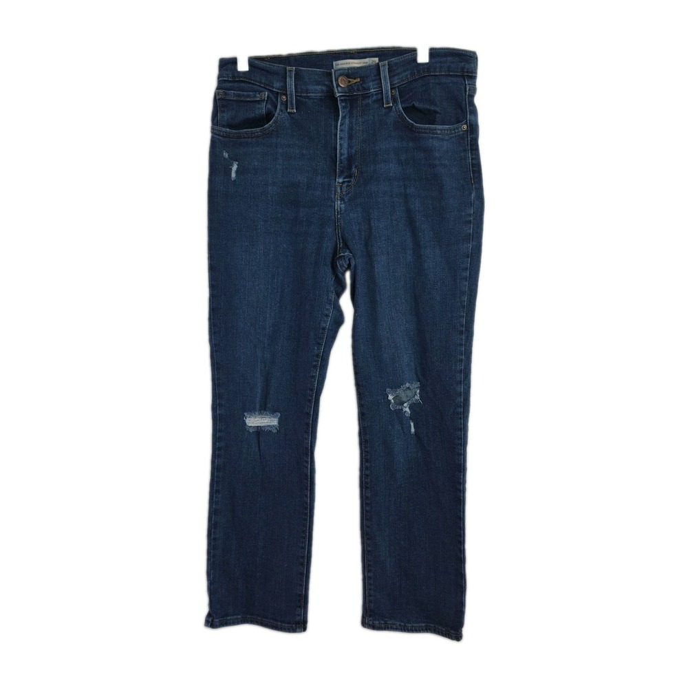 Levi's 724 High Rise Straight Crop Jeans Women's Size 29 Blue Distressed